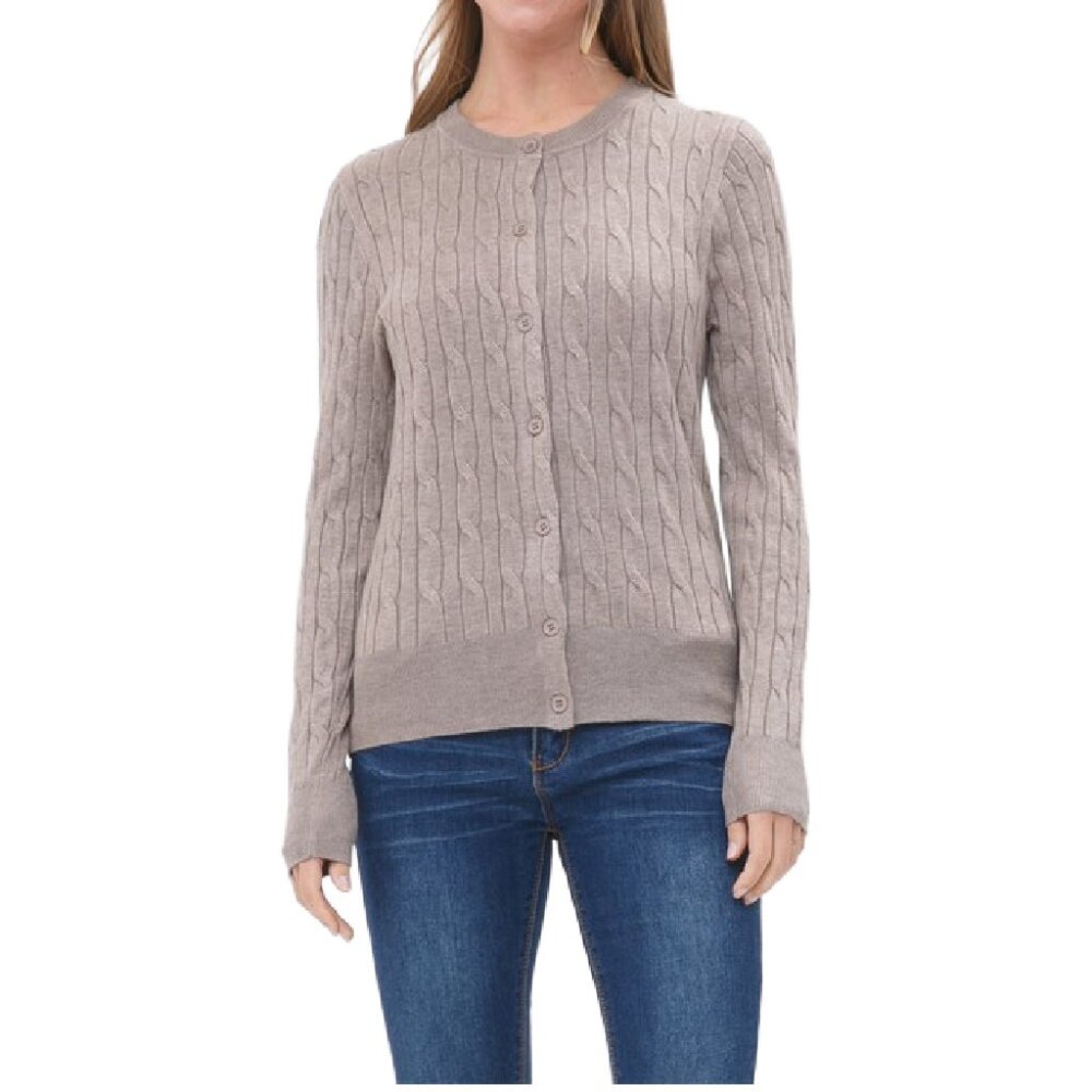 NWT- Women's Cielo Soft and Sexy Cable Knit Cardigan, Camel (Greige/Taupe)